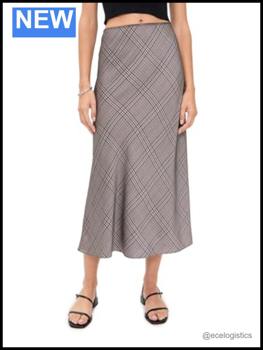 Pressed Plaid Shaped Hem Midi Skirt Pull On 100% Polyester Women's